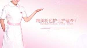 Plantilla PPT de atención de enfermería sobre fondo degradado rosa