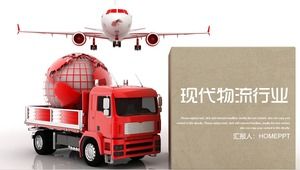 Plantilla PPT de logística moderna con fondo de avión y camión