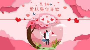 Różowy romantyczny wyznanie miłości Walentynki PPT szablon
