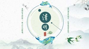 Modelo elegante verde PPT Festival Qingming