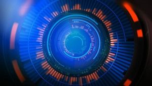 Two blue and orange radial technology PPT background pictures