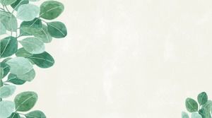 4 green watercolor leaves PPT background pictures
