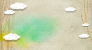 Çizgi film suluboya resim stili ağaçlar beyaz bulutlar PPT arka plan resmi