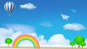 漫画の青い空と白い雲の虹のPPT背景画像