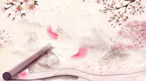 ピンクの美しい桃の花PPT背景画像