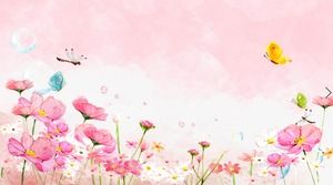 Różowy piękny akwarela motyl ważka kwiat PPT obraz tła