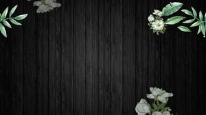 黒い木目緑の葉の花PPT背景画像