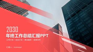 Modelo de PPT de relatório de resumo de trabalho atmosférico de fundo vermelho de construção de negócios