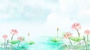 真夏の緑の蓮のPPT背景画像