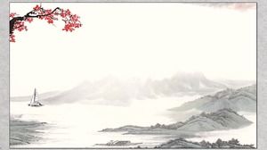 Tres imágenes de fondo clásico de tinta de paisaje de flor de ciruelo PPT