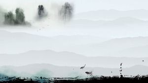PPT Hintergrundbild des fernen Berges der klassischen Tinte