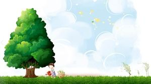 漫画の木と草の3つのPPT背景画像