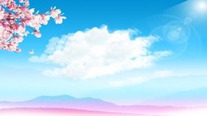 Blue sky and white clouds distant mountain PPT background picture