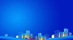青い都市シルエット背景の2つのビジネスPPT背景画像
