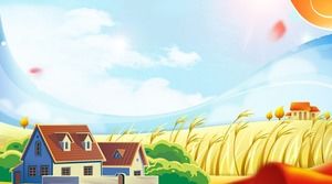 2つの漫画の小麦畑のコテージPPT背景画像