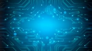 Blaues PPT-Hintergrundbild der elektronischen integrierten Schaltung