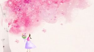 美しい桜の木の下の女の子のPPT背景画像