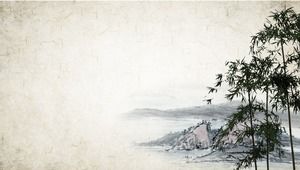Imagem de fundo de paisagem de bambu de tinta de papel PPT