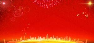 Fogos de artifício vermelho cidade dourada festival celebração PPT imagem de fundo