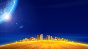 Голубое звездное небо золотой город PPT фоновый рисунок