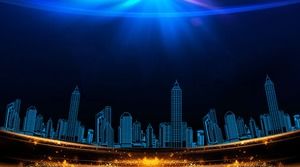 藍色華麗星光城市PPT背景圖片