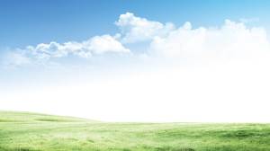 清新自然的藍天白雲草PPT背景圖片