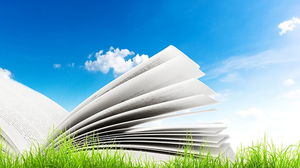 PPT фоновое изображение книг под голубым небом и белыми облаками