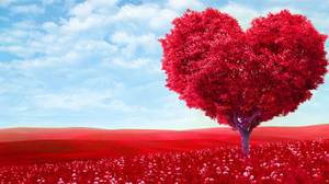 Gambar latar belakang PPT pohon cinta merah yang indah