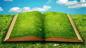 PPT фоновое изображение книг, покрытых зелеными растениями