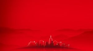 두 개의 빨간색 간단한 건물 실루엣 PPT 배경 그림