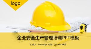 Plantilla PPT de capacitación en gestión de producción de seguridad empresarial con fondo de casco