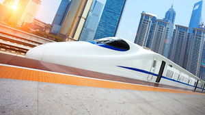 Image d'arrière-plan PPT d'un train à grande vitesse se déplaçant à grande vitesse