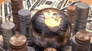 Image de fond PPT globe dollar pièce