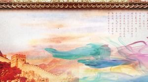 万里の長城の2色の汚れたPPT背景画像