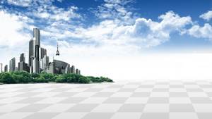 Blue sky and white cloud city building PPT background picture
