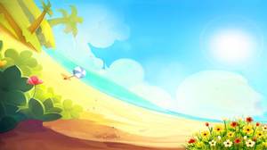 Cartoon beach flower PPT background picture