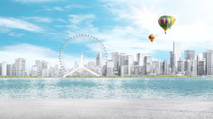 Imagine de fundal PPT a balonului cu aer fierbinte al roții de feribot urban