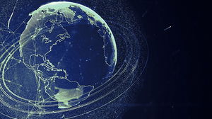 蓝色粒子质感地球业务PPT背景图片