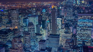 青の発展都市の夜景のPPT背景画像