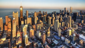 欧美日落沿海城市建筑的PPT背景图片