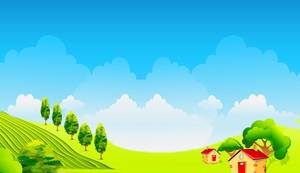 Cartoon field cottage PPT background picture