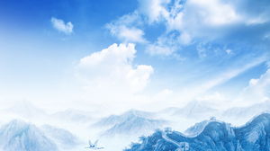 푸른 하늘과 흰 구름 마일 만리장성 PPT 배경 그림