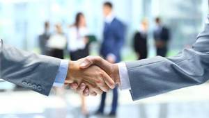 White collar handshake PPT background picture