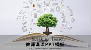 Modello PPT di insegnanti che parlano sullo sfondo verde dei libri di testo