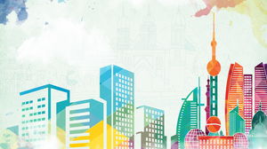 色ファッション都市シルエットPPT背景画像