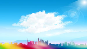 藍天白雲彩色城市剪影的PPT背景圖片