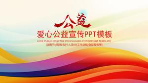 Template PPT cinta kesejahteraan masyarakat dengan latar belakang garis berwarna-warni