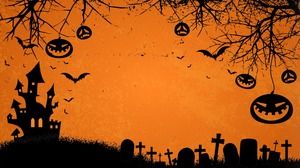 Tiga gambar latar belakang Halloween PPT oranye