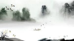 Imagens de fundo de PPT de estilo chinês de paisagem de seis tintas para download gratuito