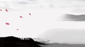 Cinco imagens de fundo PPT de flor de ameixa de paisagem de tinta